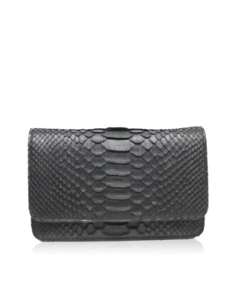 BARZAAR Black Python Leather Clutch Bag