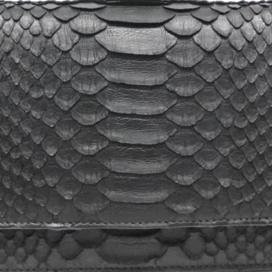 BARZAAR Black Python Leather Clutch Bag