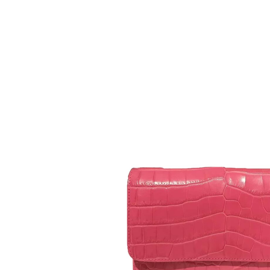 BARZAAR Matte Pink Crocodile Leather Clutch Bag