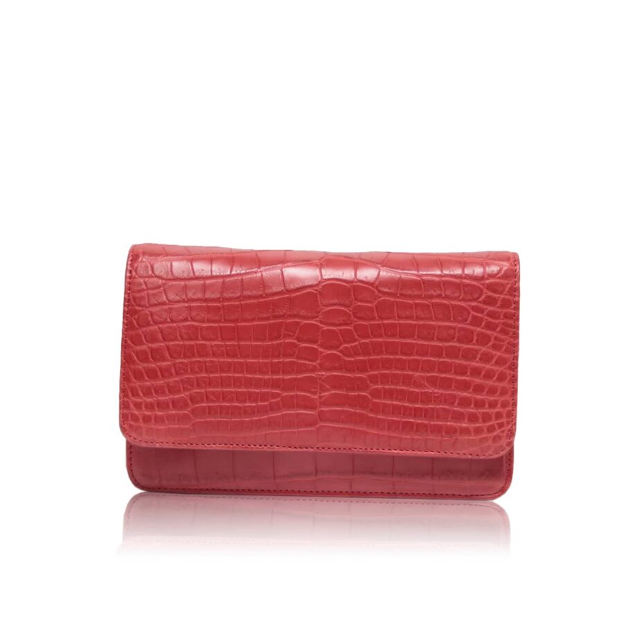 BARZAAR Matte Red Crocodile Leather Clutch Bag