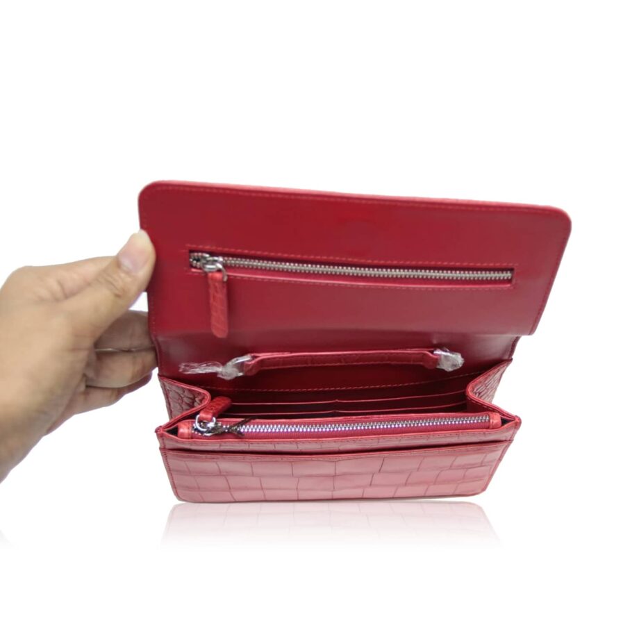 BARZAAR Matte Red Crocodile Leather Clutch Bag