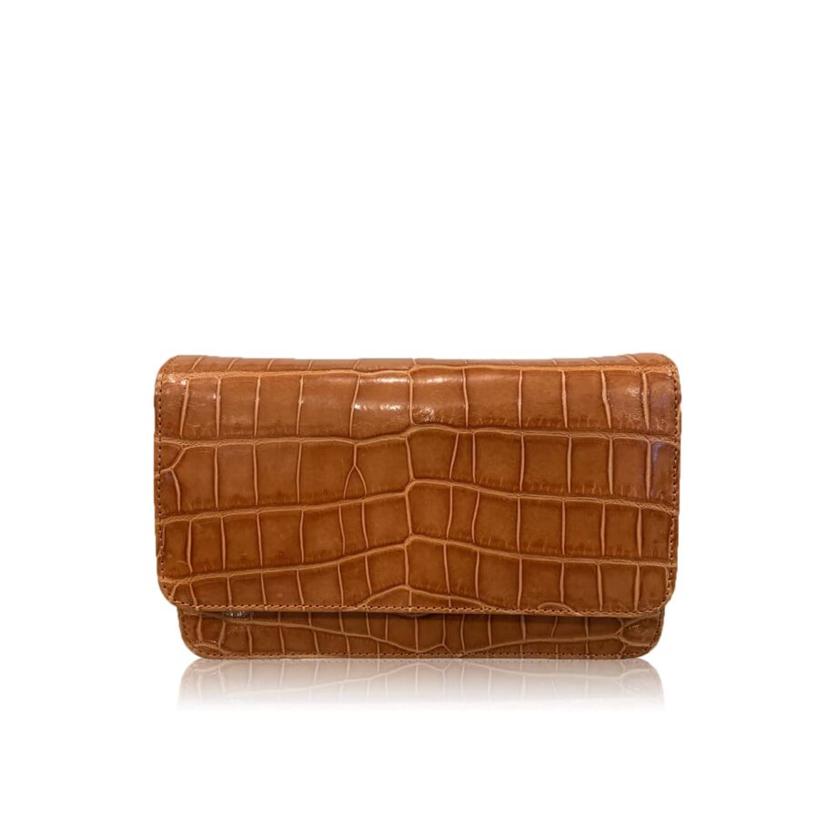 BARZAAR Shiny Tan Crocodile Leather Clutch Bag
