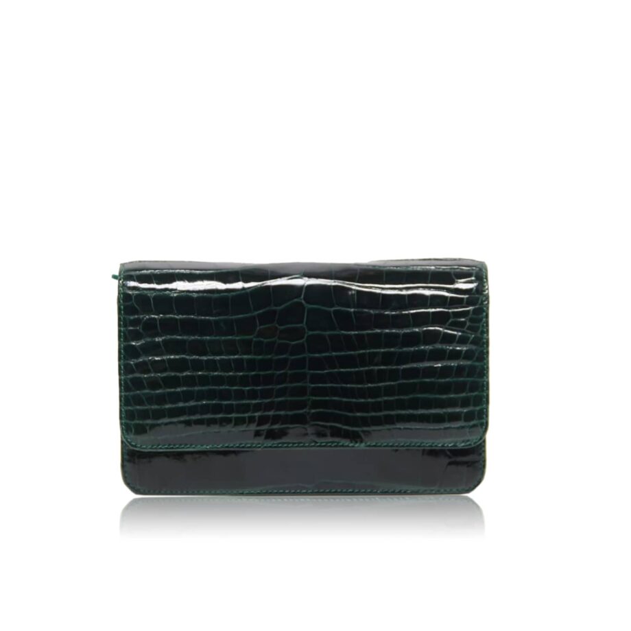 Barzaar Dark Green Shiny Crocodile Leather Clutch Bag