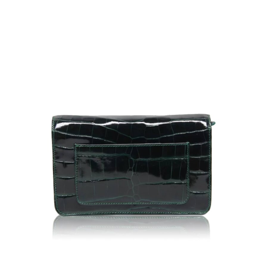 Barzaar Dark Green Shiny Crocodile Leather Clutch Bag