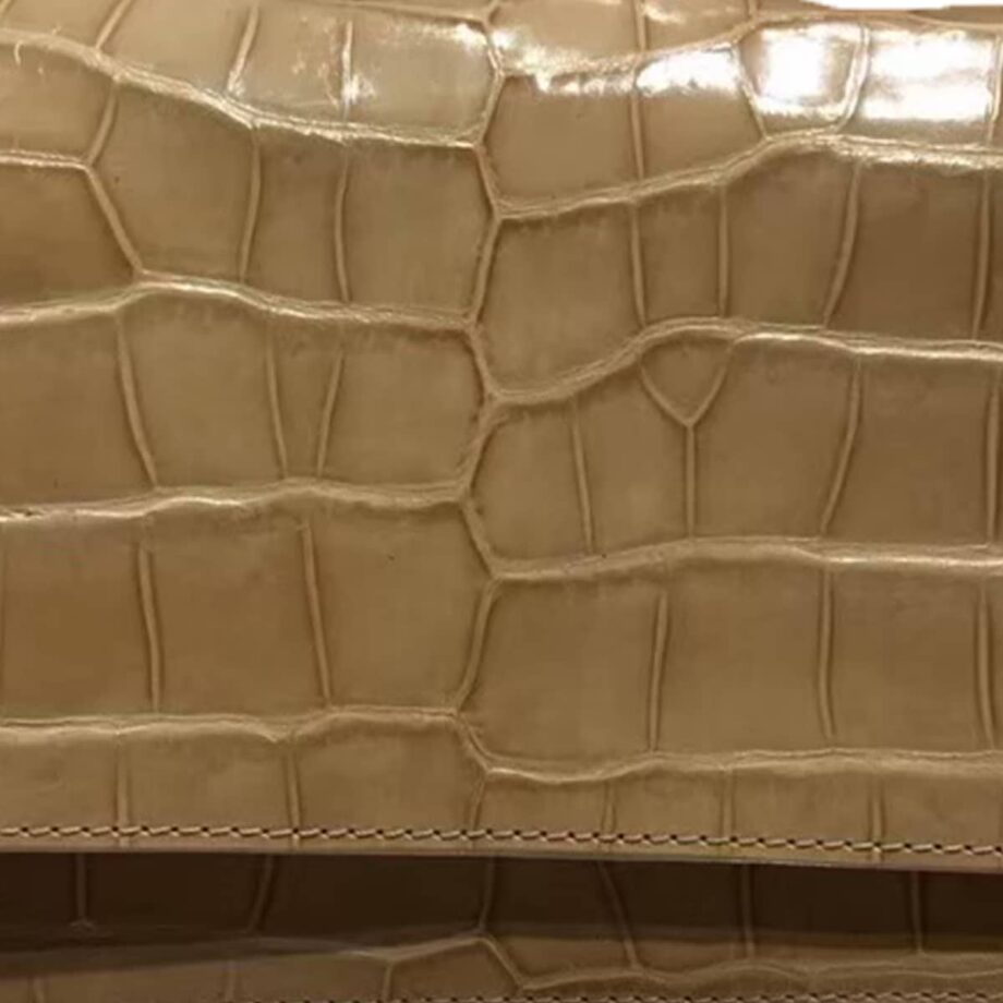 Barzaar Shiny Beige Crocodile Leather Clutch Bag