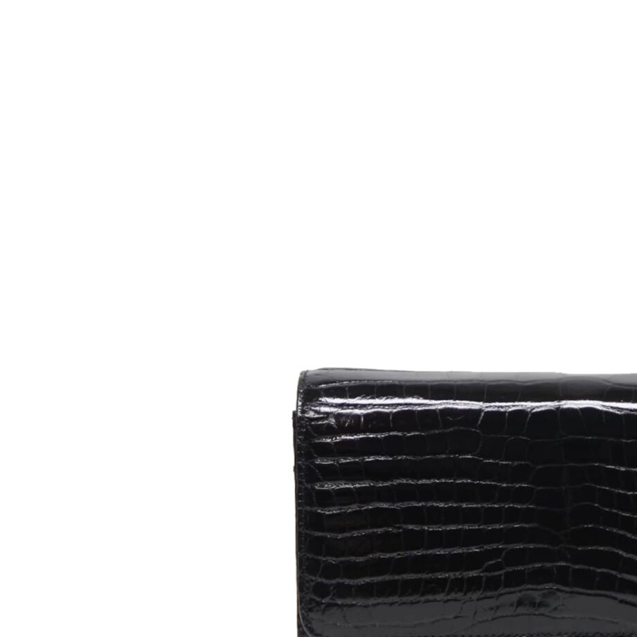Barzaar Shiny Black Crocodile Leather Clutch Bag