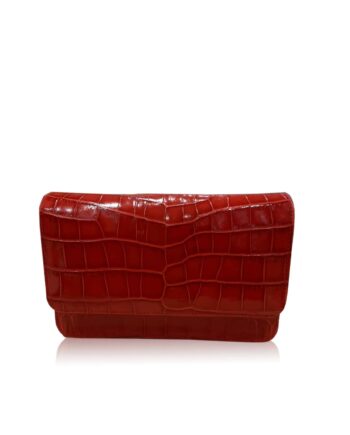 Barzaar Shiny Red Crocodile Leather Clutch Bag