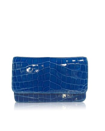 Barzaar Shiny Royal Blue Crocodile Leather Clutch Bag