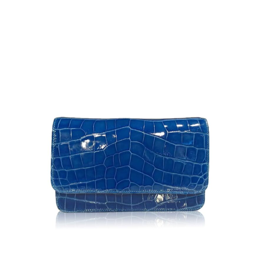 Barzaar Shiny Royal Blue Crocodile Leather Clutch Bag