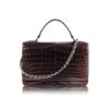 Barzaar Brown Crocodile Leather Top Handle Clutch Bag