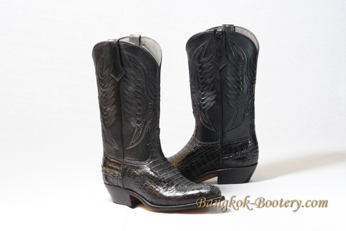 Crocodile Belly Leather Cowboy Boot Black