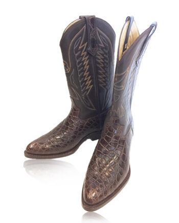 Crocodile Belly & Leather Cowboy Boot Dark Brown