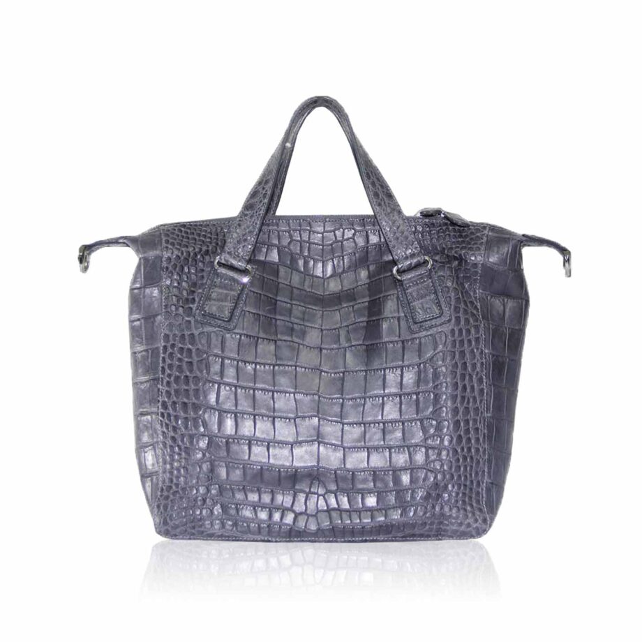 Crocodile Belly Leather Tote Bag , Grey