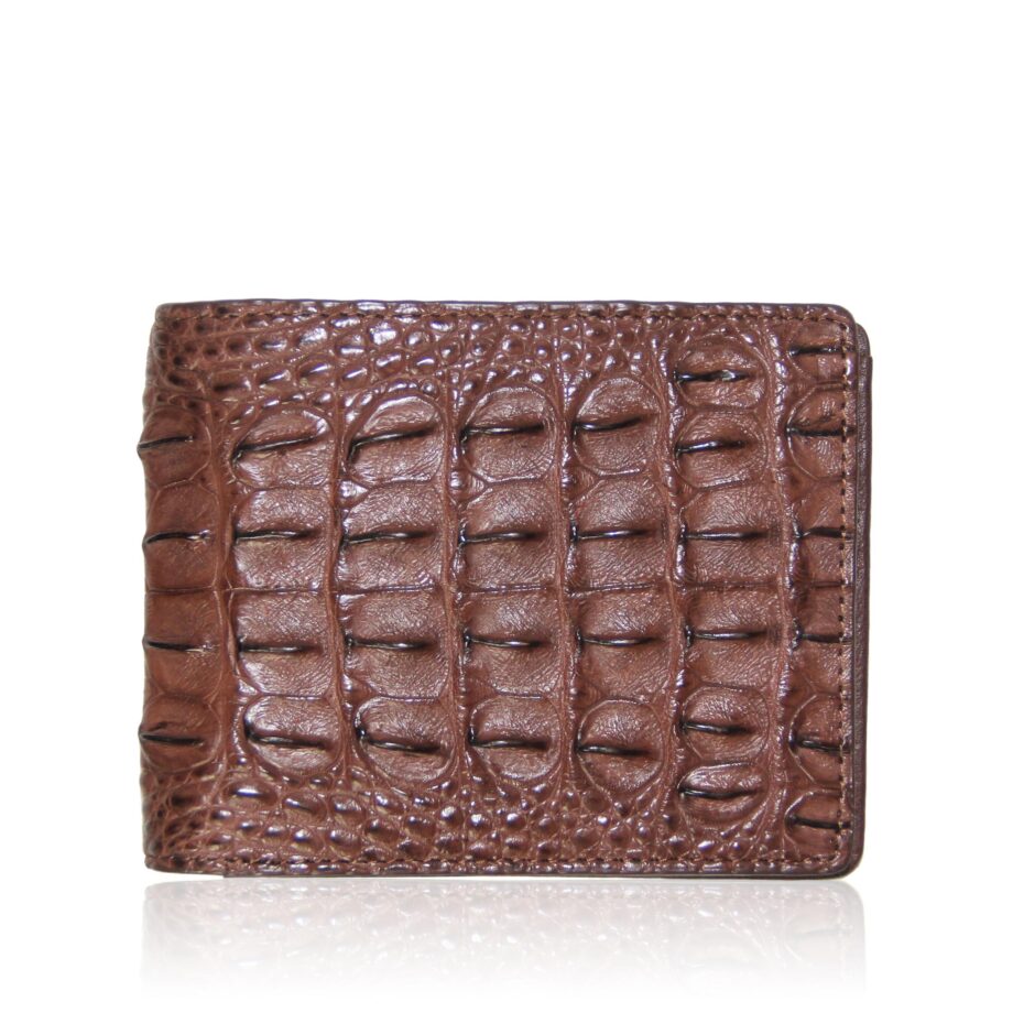 Crocodile Hornback Leather Wallet , Dark Tan