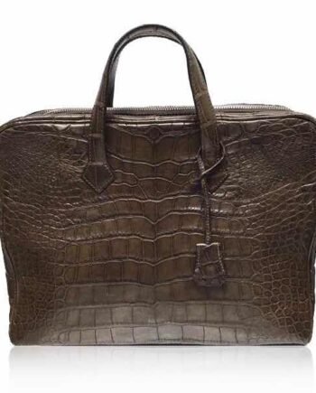 Crocodile Belly Leather Document Bag , Brown