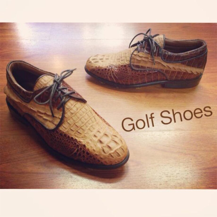 Crocodile Leather Golf Shoes , Two Tone