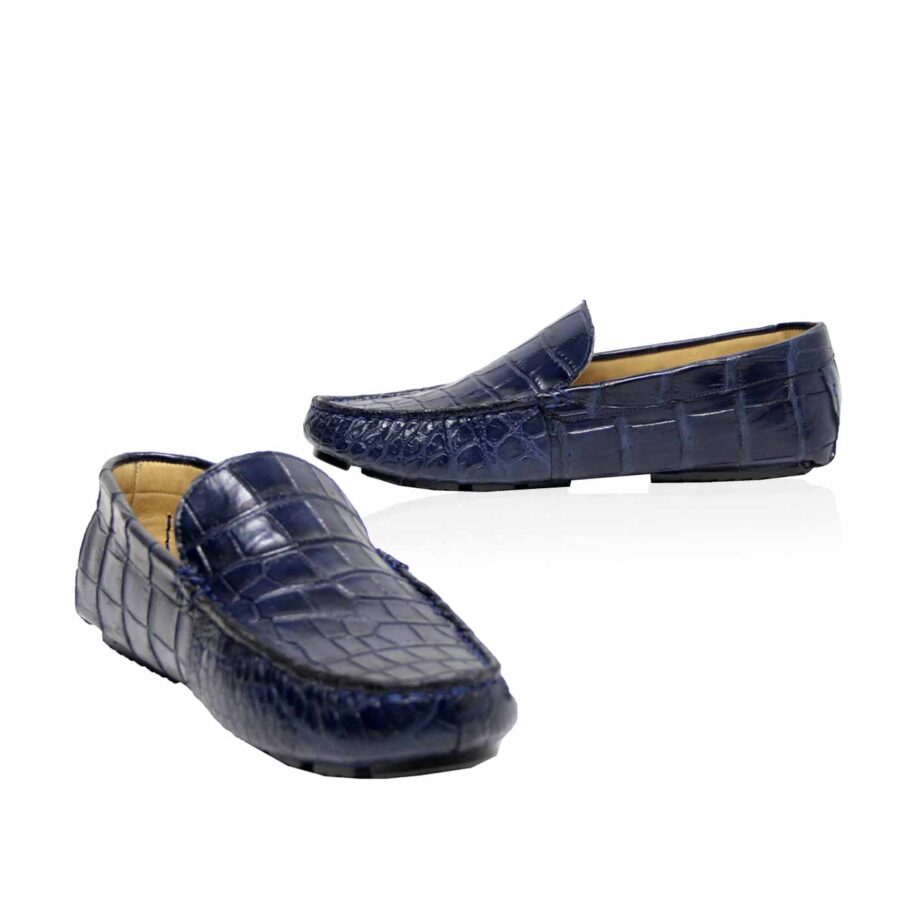 Crocodile Leather Moccasin , Navy Blue