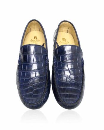 Crocodile Leather Moccasin , Navy Blue