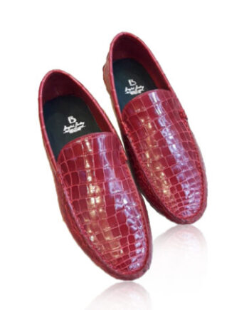 Crocodile Leather Moccasin, Shiny Red
