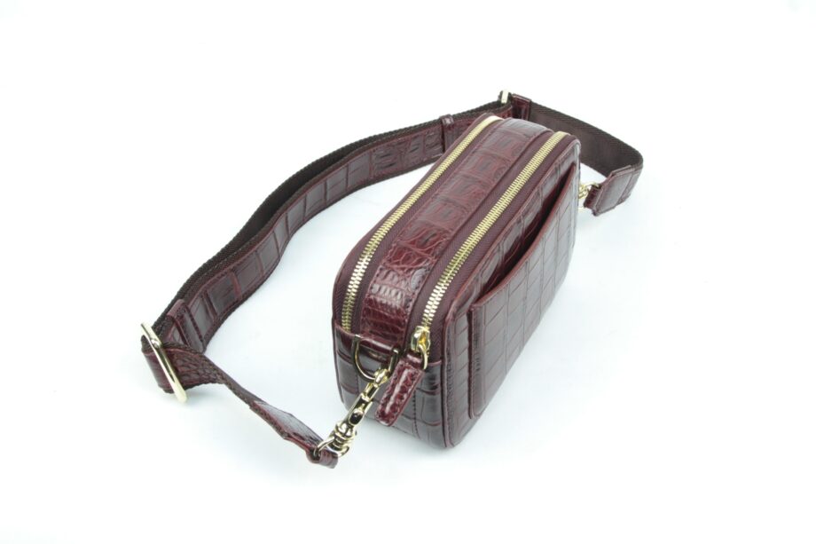 Crocodile Leather Waist Bag , Wine