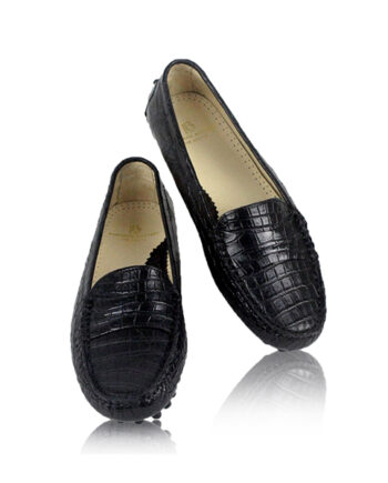Crocodile Leather Moccasin Shoes Black