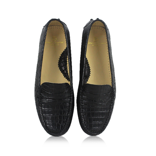 Crocodile Leather Moccasin Shoes Black