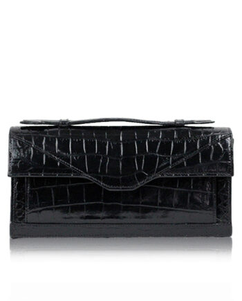FURI Crocodile Leather Clutch Bag, Black, Size 25