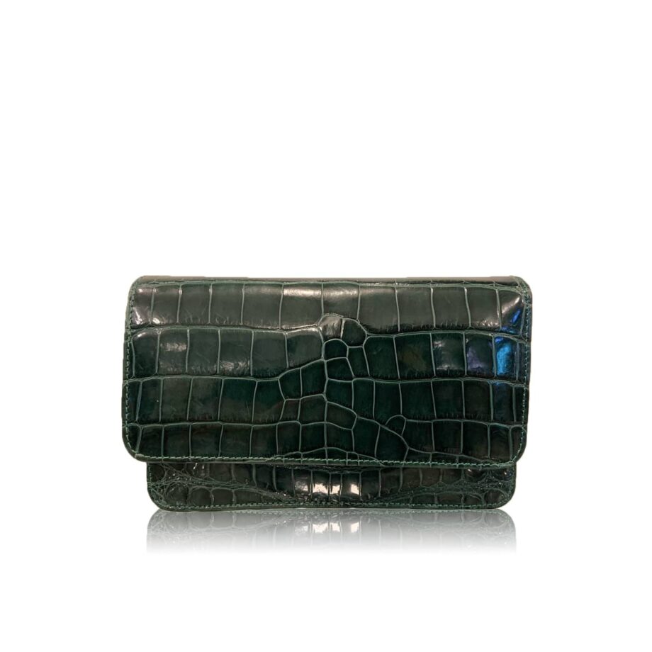 Barzaar Shiny Emerald Green Crocodile Sling Bag