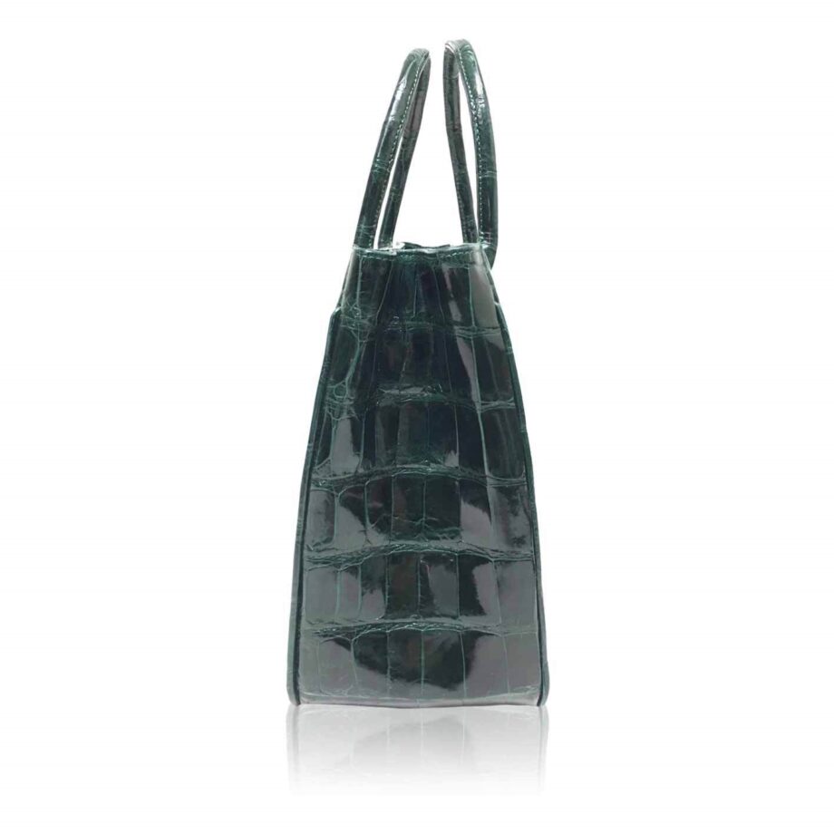 CADDY Shiny Crocodile Handbag, Size 30, Dark Green
