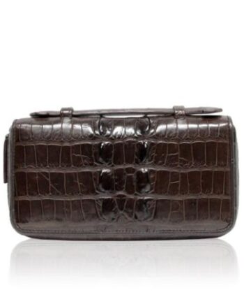 Crocodile Leather Handle Wallet, Brown