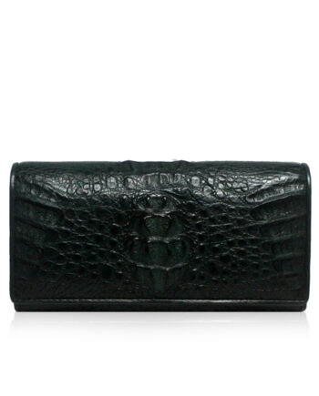 Crocodile Leather Purse, 3 Fold C, Dark Green