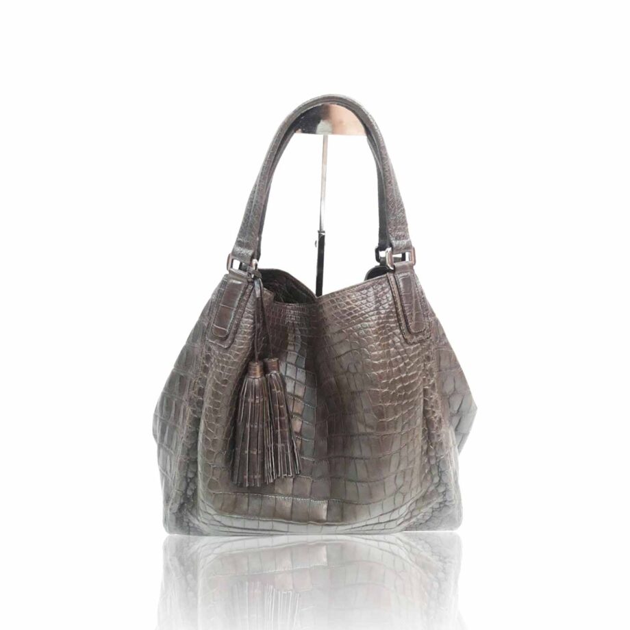 "Hussal" Crocodile Leather Tassel Hobo Bag