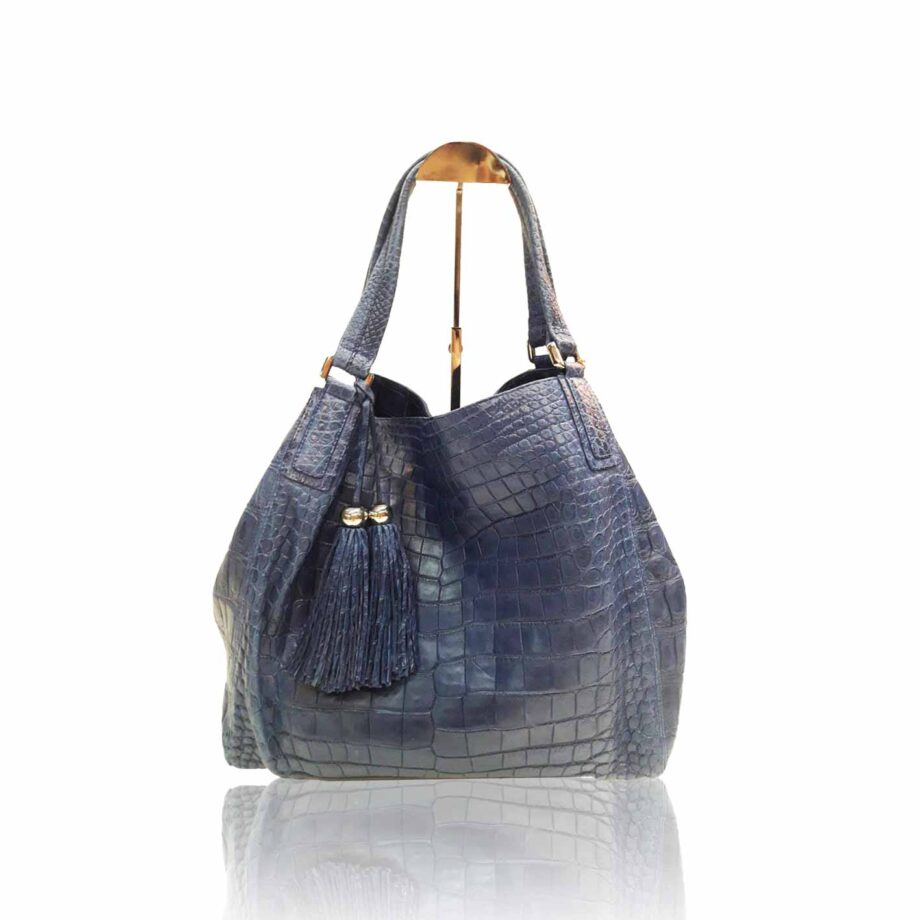 "Hussal" Crocodile Leather Tassel Hobo Bag