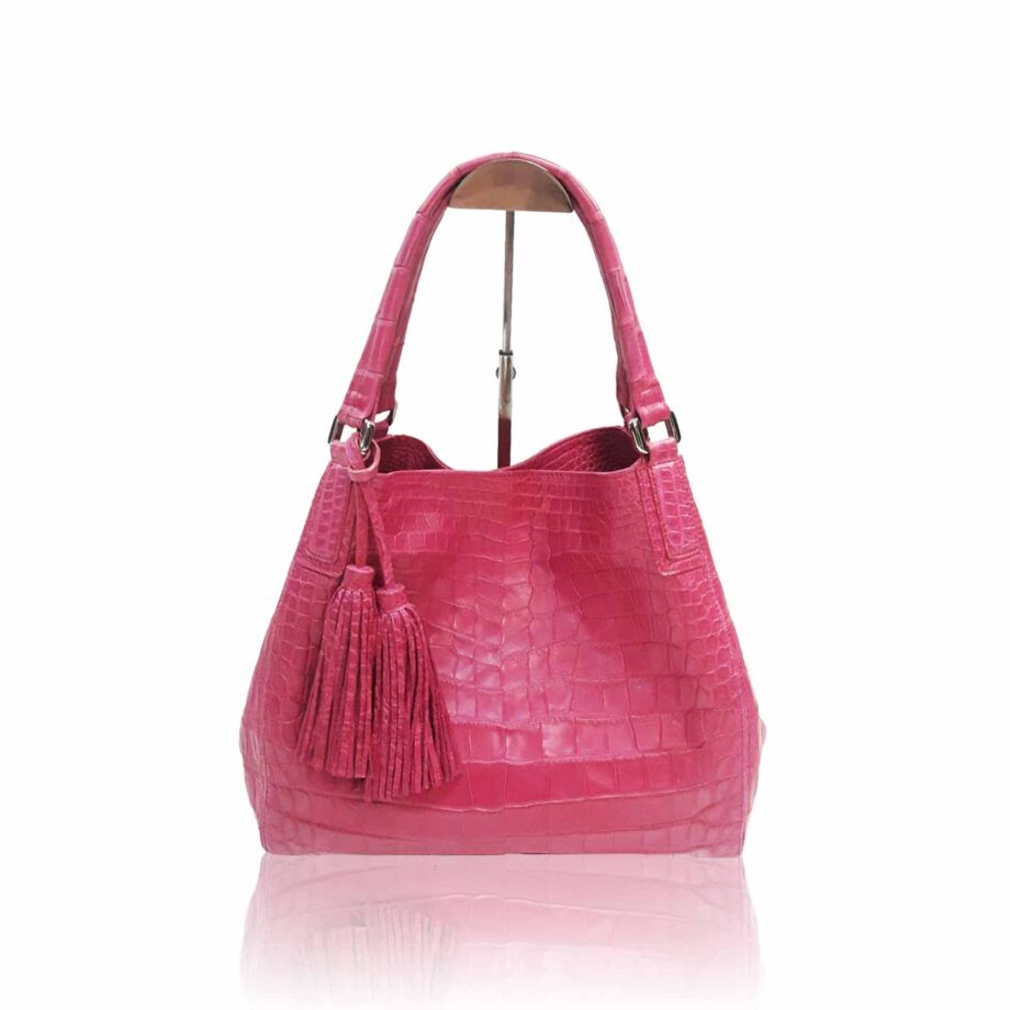 "Hussal" Crocodile Leather Tassel Hobo Bag