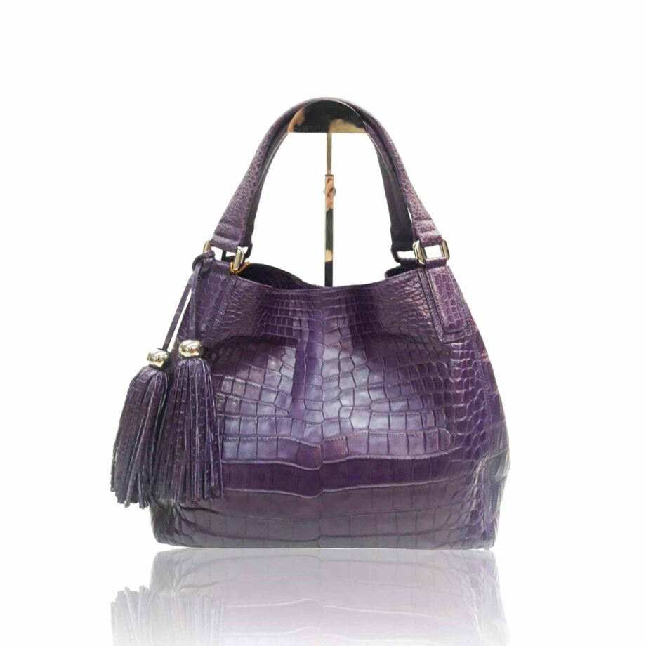 "Hussal" Crocodile Leather Tassel Hobo Bag