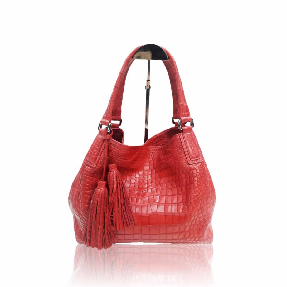 "Hussal" Crocodile Leather Tassel Hobo Bag