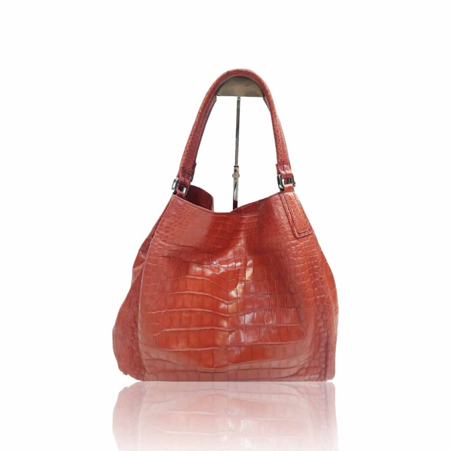 "Hussal" Crocodile Leather Tassel Hobo Bag