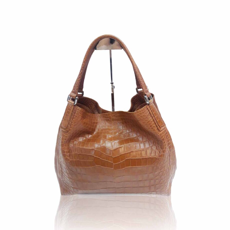 "Hussal" Crocodile Leather Tassel Hobo Bag