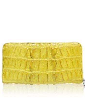 Crocodile Round Zipper Purse, Yellow