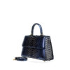 "Goldmas" Python Leather Handbag, 2tone Black & Gold, Size 25