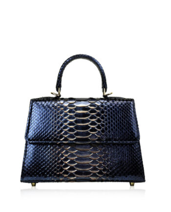 "Goldmas" Python Leather Handbag, 2tone Black & Gold, Size 25