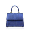 "Goldmas" Python Leather Handbag, Shiny Blue, Size 21