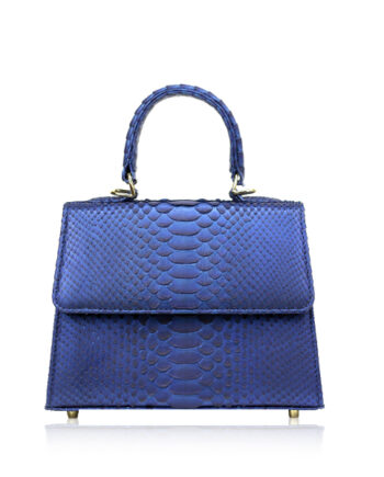"Goldmas" Python Leather Handbag, Shiny Blue, Size 21