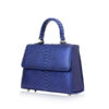 "Goldmas" Python Leather Handbag, Shiny Blue, Size 21