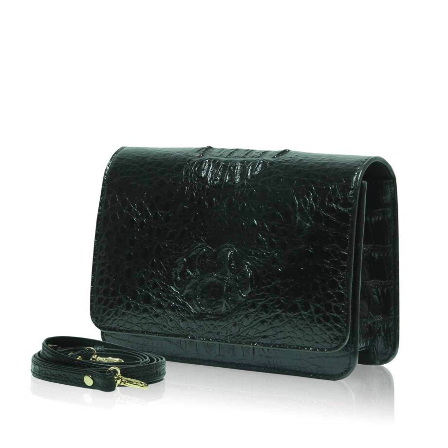 ICON Crocodile Fold Over Cross Body Bag, Dark Green