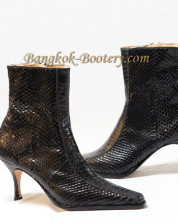 Python Leather Ankle Boot, Black