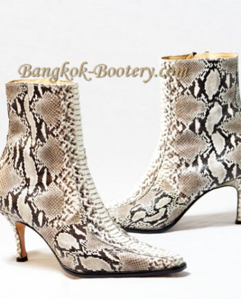 Python Leather Ankle Boot, Natural