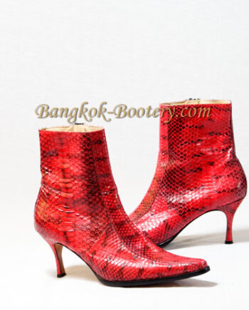 Python Leather Ankle Boot, Red & Black