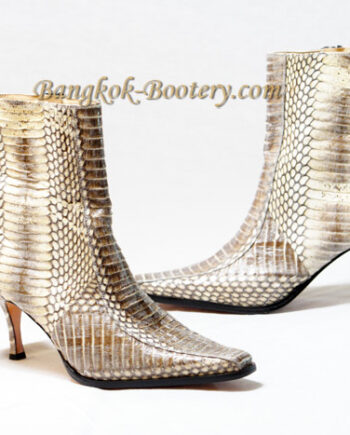 Python Leather Ankle Boot, White Himalayan