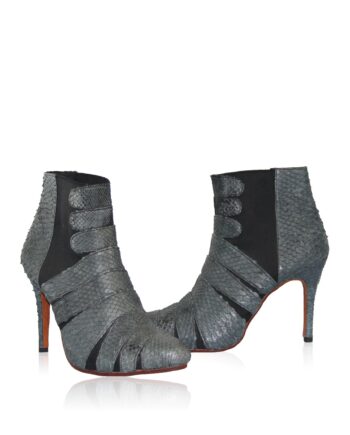 Python Leather High Heel Ankle Boot, Grey